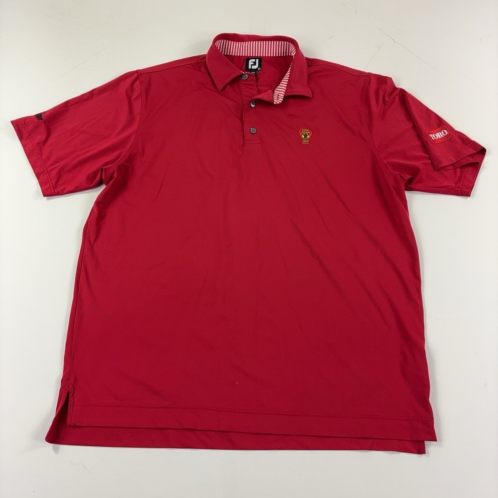 FootJoy Golf Polo Shirt Mens XL Red Toro Trophy Logo Performance Short Sleeve